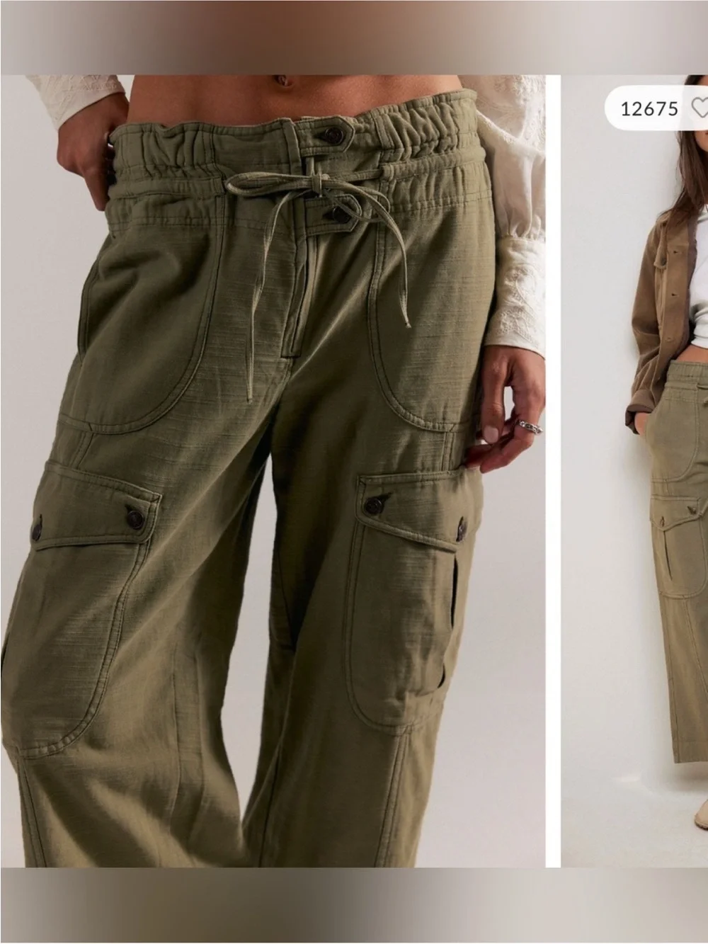 NWOT Free People We The Free Park Ave Pull-On Cargo Pants - adventurer green - L